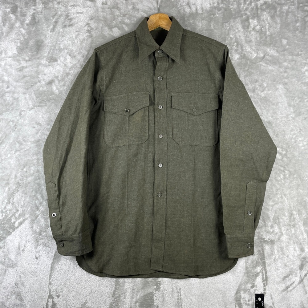 Vintage 1950s Work Shirt Mens Small/Medium Wool Gussets Military True Vtg USA